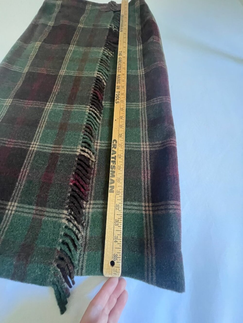 Bob Timberlake Wool Plaid Fringe Wrap Skirt 10 Leather Buckles - Picture 8 of 9